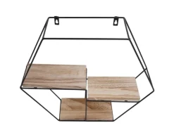 BERLINLODGE Wandregal Sechseckig HxBxT 43x49x11cm 3 Regalböden Metall Massiv-Holz Industrial Hängeregal Schweberegal Regal* Regale Massivholz|Schweberegale