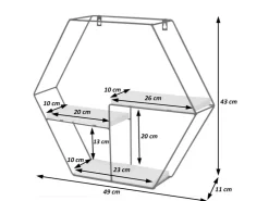 BERLINLODGE Wandregal Sechseckig HxBxT 43x49x11cm 3 Regalböden Metall Massiv-Holz Industrial Hängeregal Schweberegal Regal* Regale Massivholz|Schweberegale