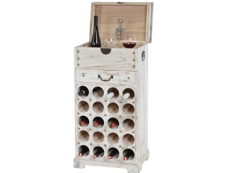 BERLINLODGE Weinregal Mit Schublade Und Truhe Flaschenregal Für 20 Flaschen HxBxT 94x48x31cm Shabby-Look Vintage