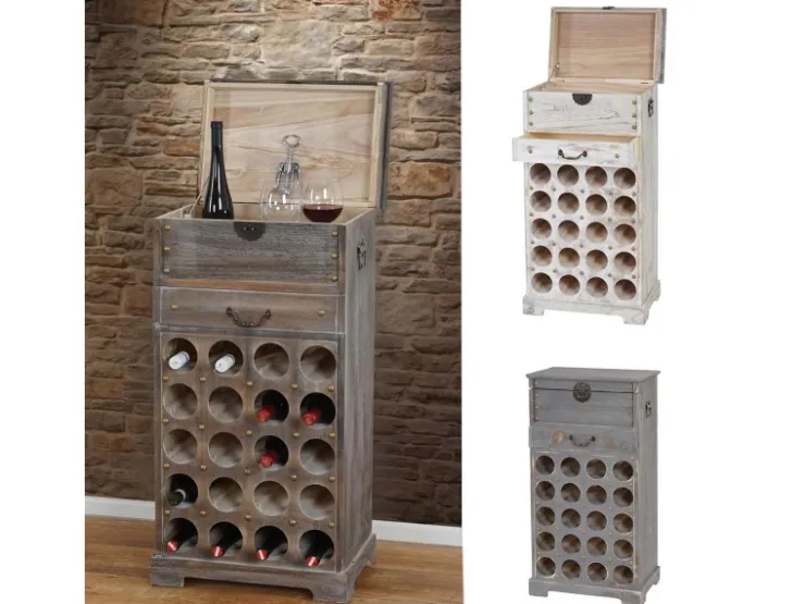 BERLINLODGE Weinregal Mit Schublade Und Truhe Flaschenregal Für 20 Flaschen HxBxT 94x48x31cm Shabby-Look Vintage