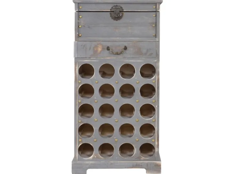 BERLINLODGE Weinregal Mit Schublade Und Truhe Flaschenregal Für 20 Flaschen HxBxT 94x48x31cm Shabby-Look Vintage