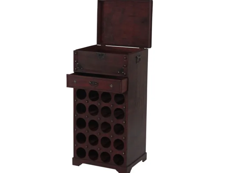 BERLINLODGE Weinregal Mit Schublade Und Truhe Flaschenregal Für 20 Flaschen HxBxT 94x46x38cm Kolonialstil Rot/Braun* Flaschenregale