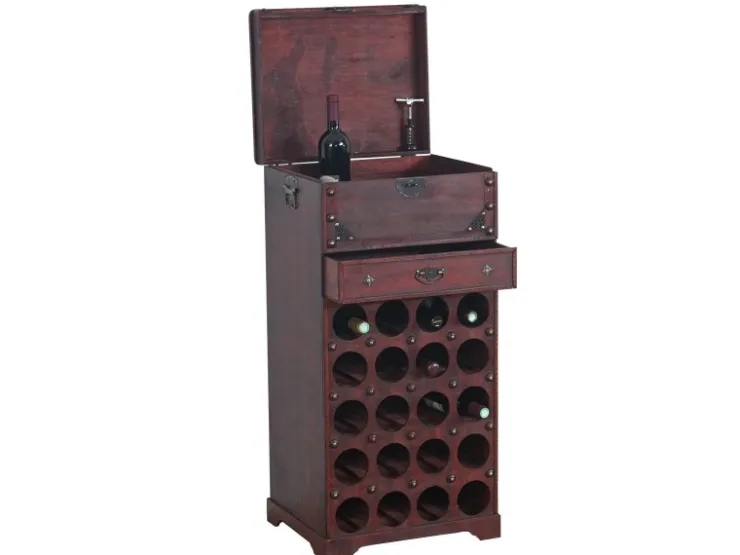 BERLINLODGE Weinregal Mit Schublade Und Truhe Flaschenregal Für 20 Flaschen HxBxT 94x46x38cm Kolonialstil Rot/Braun* Flaschenregale