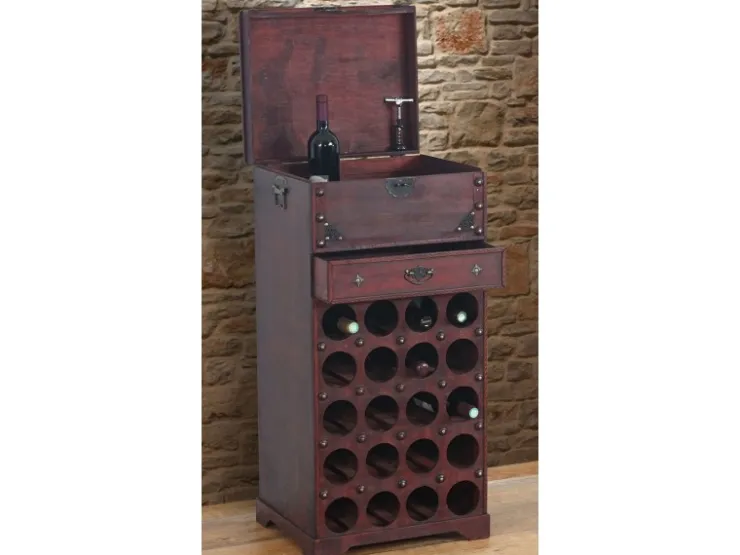 BERLINLODGE Weinregal Mit Schublade Und Truhe Flaschenregal Für 20 Flaschen HxBxT 94x46x38cm Kolonialstil Rot/Braun* Flaschenregale
