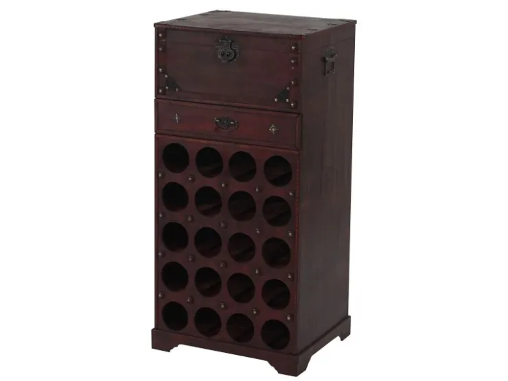 BERLINLODGE Weinregal Mit Schublade Und Truhe Flaschenregal Für 20 Flaschen HxBxT 94x46x38cm Kolonialstil Rot/Braun* Flaschenregale