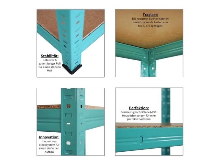 BERLINLODGE Wohnregal GREEN HULK HxBxT 180x90x40cm Fachlast 175kg 5 Ebenen