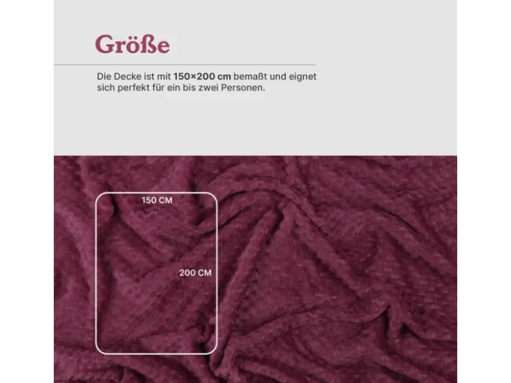 Bestgoodies Kuscheldecke 150 x 200 cm Cashmere Soft Touch Popcorn Weinrot