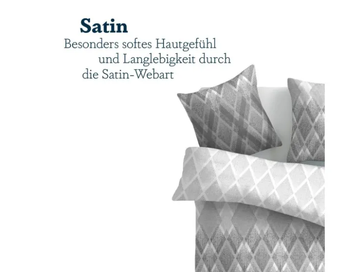 Bestlivings Bettwäsche Satin 80 x 80 cm & 135 x 200 cm Raute Grau* Überwürfe|Bettwäsche