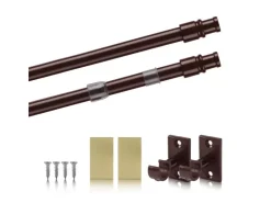 Bestlivings Cafehausstangen Braun 125 bis 225 cm & Klemmträger* Gardinenstangen