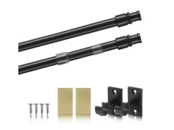 Bestlivings Cafehausstangen Schwarz 75 bis 125 cm & Klemmträger* Gardinenstangen