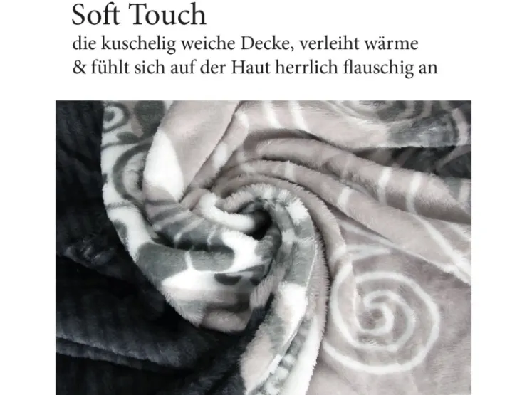 Bestlivings Flanell Kuscheldecke Soft Touch 130 x 170 Bella Casa Hellgrau Ranke