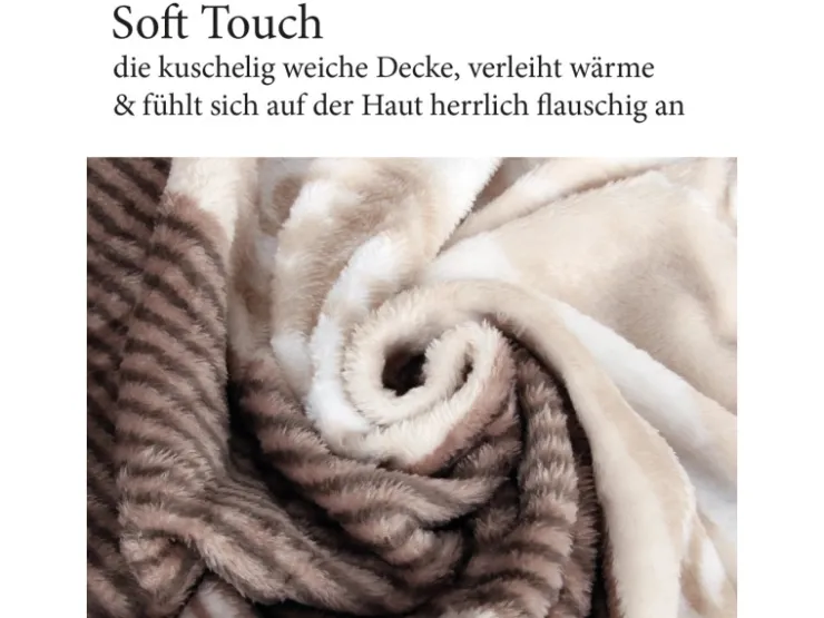 Bestlivings Flanell Kuscheldecke Soft Touch 130 x 170 Bella Casa Beige Ornament