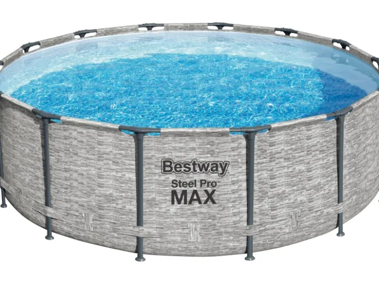 Bestway Stahlrahmen-Pool Set Steel Pro Max Frame Ø 427 x 122 cm Rund Grau* Leitern