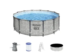 Bestway Stahlrahmen-Pool Set Steel Pro Max Frame Ø 427 x 122 cm Rund Grau* Leitern