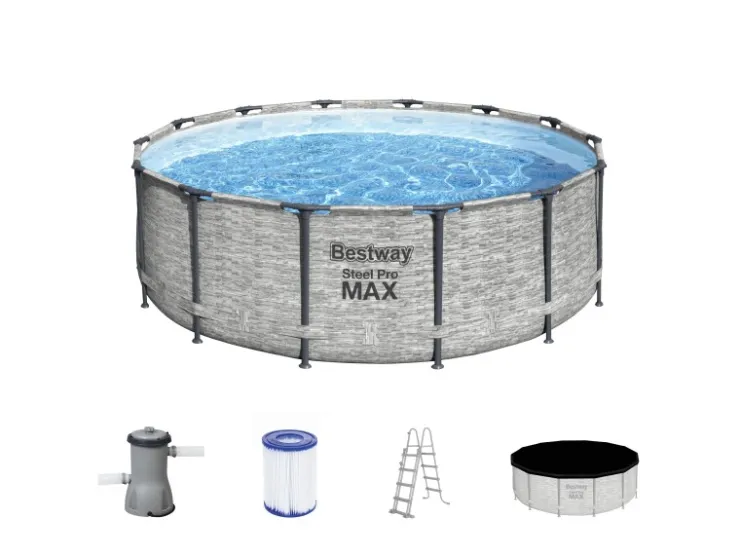 Bestway Stahlrahmen-Pool Set Steel Pro Max Frame Ø 427 x 122 cm Rund Grau* Leitern