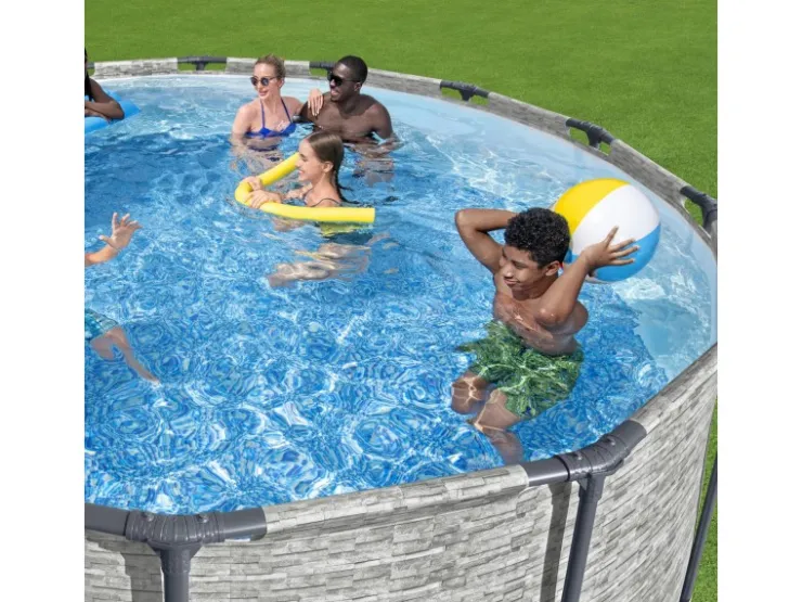 Bestway Stahlrahmen-Pool Set Steel Pro Max Frame Ø 427 x 122 cm Rund Grau* Leitern