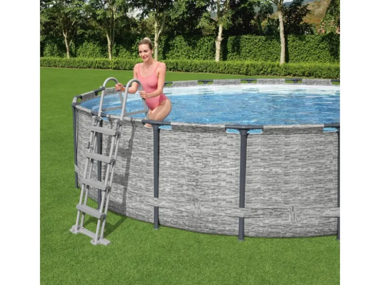 Bestway Stahlrahmen-Pool Set Steel Pro Max Frame Ø 427 x 122 cm Rund Grau* Leitern