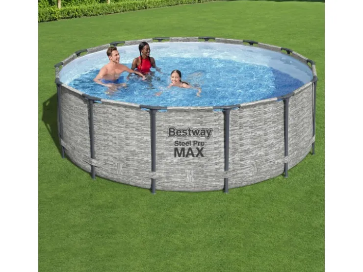 Bestway Stahlrahmen-Pool Set Steel Pro Max Frame Ø 427 x 122 cm Rund Grau* Leitern