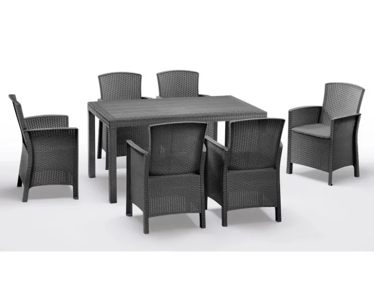 BICA Lido Wetterfestes Balkonset 7-tlg. mit 6 Sessel inkl. Sitzkissen und Tisch Houston Graphit* Sessel|Kissen