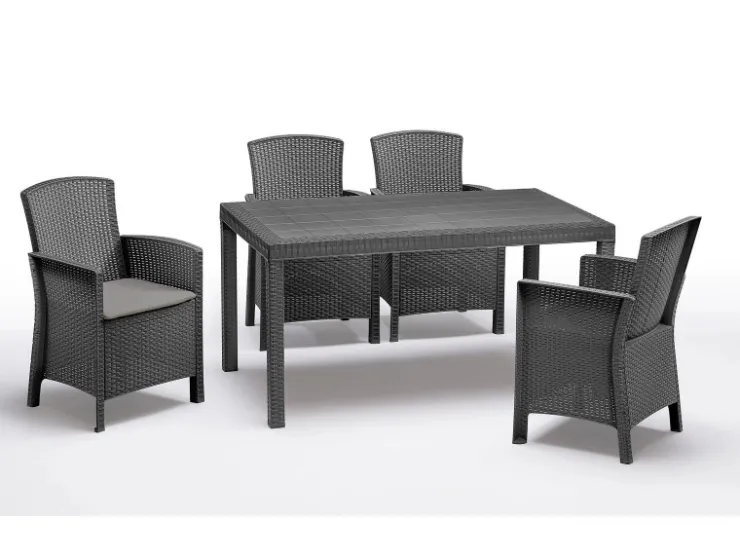 BICA Lido Wetterfestes Balkonset 5-tlg. mit 4 Sessel inkl. Sitzkissen und Tisch Houston Graphit* Kissen|Sessel