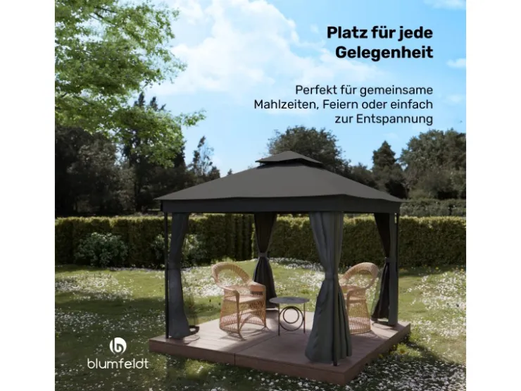 Blumfeldt Mondo Dual 3x3 m Pavillon mit Doppeldach und Moskitonetzen