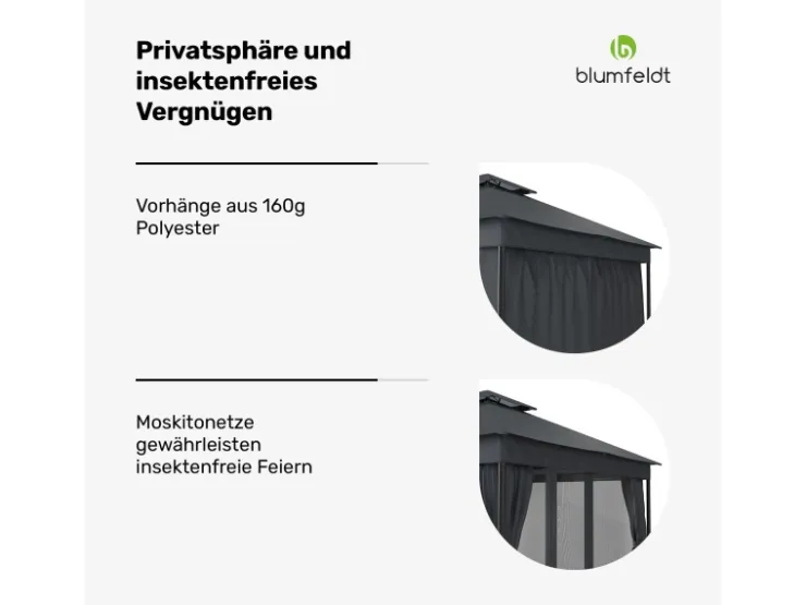 Blumfeldt Mondo Dual 3x3 m Pavillon mit Doppeldach und Moskitonetzen