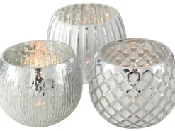 Boltze Selected Windlicht "Ainara" aus Glas in Silber ca. 11 cm in 3 Designs* Windlichter|Kerzenhalter