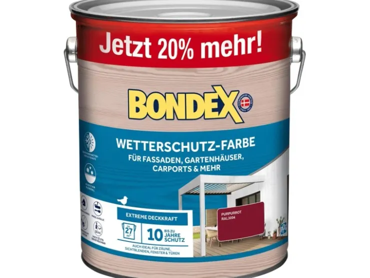 BONDEX Wetterschutz-Farbe - 3 l ausreichend für ca. 27 m²* Holzfarben
