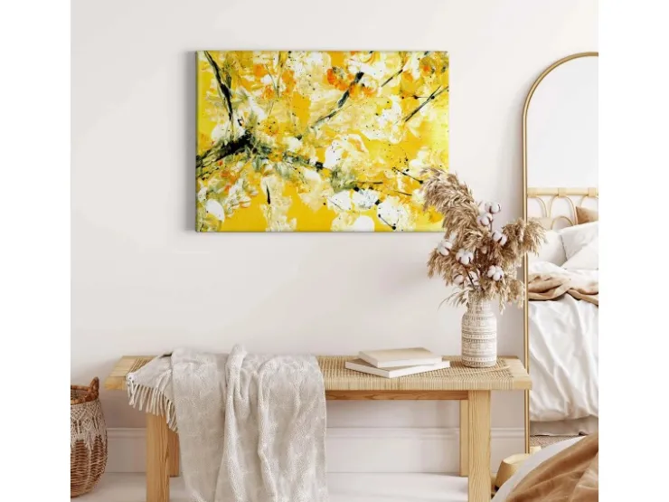 Bricoflor Abstraktes Leinwandbild Gelb Und Weiß Asiatisches Wandbild Acryl Gemälde Optik Für Schlafzimmer Und Flur Kunst Leinwand Bild Auf Keilrahmen