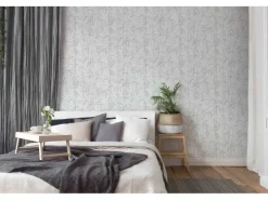 Bricoflor Bambusblätter Tapete Asiatisch Bambus Vliestapete Weiß Grau für Bad und Schlafzimmer Wellness Bambustapete aus Vlies und Vinyl Abwaschbar* Dekorative Tapeten