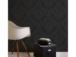 Bricoflor Barock Tapete aus Papier und Vinyl Schwarze Ornament Tapete mit Vinyl Muster Neobarock Stil Elegante Wohnzimmer Papiertapete* Tapetenmuster