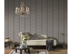 Bricoflor Barock Vliestapete mit Vinyl Abwaschbare Tapete mit Ornamenten Streifen in Silber Grau Elegante Vlies Barocktapete Gestreift für Esszimmer* Tapetenmuster