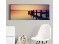 Bricoflor Bild Mit Steg Ins Wasser Schlafzimmer Wandbild Mit Romantischem Sonnenuntergang Landschaft Auf Leinwand In Orange Und Lila* Wanddekoration