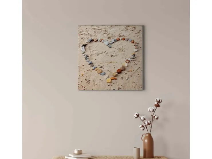 Bricoflor Bild Mit Steinen Als Herz Leinwand Bild Mit Strand Motiv Ideal Für Schlafzimmer Und Badezimmer Wandbild Im Maritimen Stil In Beige Und Grau* Wanddekoration
