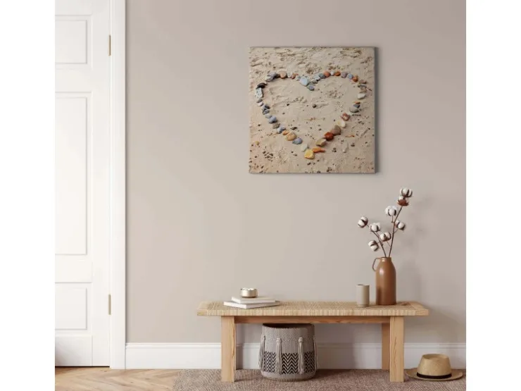 Bricoflor Bild Mit Steinen Als Herz Leinwand Bild Mit Strand Motiv Ideal Für Schlafzimmer Und Badezimmer Wandbild Im Maritimen Stil In Beige Und Grau* Wanddekoration