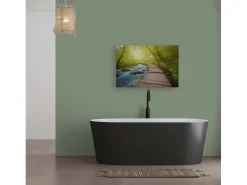 Bricoflor Bild Mit Wald Bach Für Wohnzimmer Und Schlafzimmer Leinwandbild Mit Natur Motiv Grün Blau Wandbild Mit Steg An Wasser* Wanddekoration