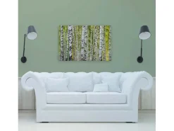 Bricoflor Birkenwald Leinwand Bild Grün Weiß Wandbild Mit Wald Motiv Für Wohnzimmer Und Schlafzimmer Birken Leinwandbild 90X60 Cm