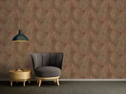Bricoflor Braune Tapete mit Blättern in Gold Vlies Mustertapete für Wohnzimmer und Esszimmer Braune Vliestapete in Rostoptik* Tapetenmuster