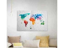 Bricoflor Bunte Landkarte Als Bild In Papier Optik Canvas Leinwand Mit Weltkarte Im Wasserfarben Stil Buntes Wandbild Für Kinderzimmer Und Wohnzimmer