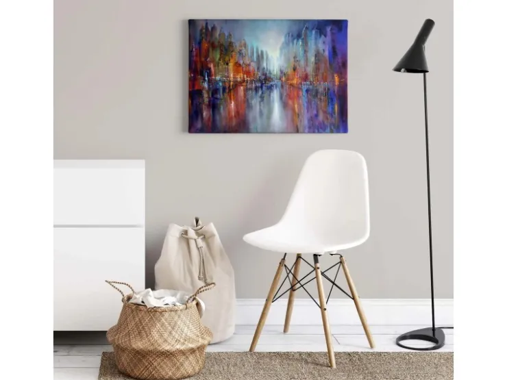 Bricoflor Buntes Leinwand Bild Mit Moderner Kunst Abstraktes Wandbild Im Ölgemälde Stil Kunst Leinwandbild Mit Stadt Motiv Für Wohnzimmer Und Flur* Wanddekoration
