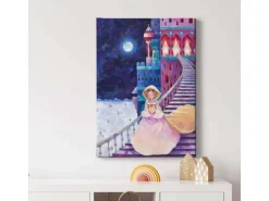 Bricoflor Cinderella Bild Auf Leinwand Mädchenzimmer Wandbild Mit Märchen Motiv In Pink Und Blau Kinderzimmer Leinwand Bild Mit Schloss Und Prinzessin* Wanddekoration