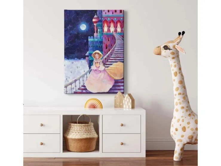 Bricoflor Cinderella Bild Auf Leinwand Mädchenzimmer Wandbild Mit Märchen Motiv In Pink Und Blau Kinderzimmer Leinwand Bild Mit Schloss Und Prinzessin* Wanddekoration