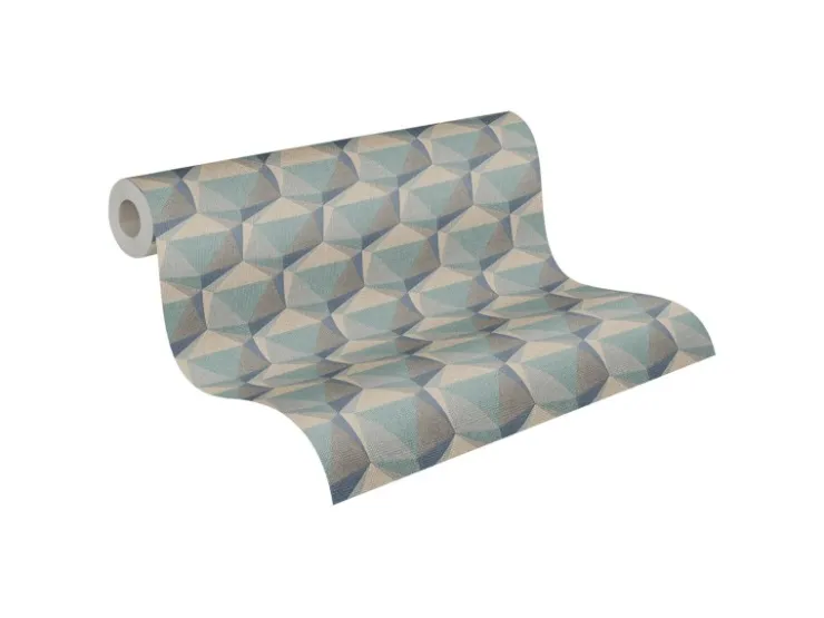 Bricoflor 3D Tapete Geometrisches Muster Vliestapete Blau Türkis Für Schlafzimmer Und Badezimmer Mustertapete In Leinenoptik* Tapetenmuster