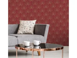 Bricoflor 20er Jahre Tapete Rot Gold Edle Vliestapete mit Art Deco Ornament für Schlafzimmer und Esszimmer Rote Vlies Mustertapete Gründerzeit Optik* Dekorative Tapeten