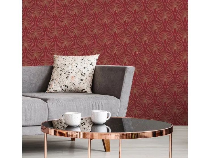 Bricoflor 20er Jahre Tapete Rot Gold Edle Vliestapete mit Art Deco Ornament für Schlafzimmer und Esszimmer Rote Vlies Mustertapete Gründerzeit Optik* Dekorative Tapeten