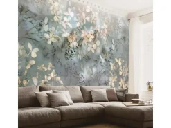 Bricoflor Florale Tapete Transparent Vlies Fototapete mit Blumen im Herbst Moderne Blumentapete in Grau Blau Beige für Esszimmer und Schlafzimmer* Tapezierzubehör|Tapetenmuster