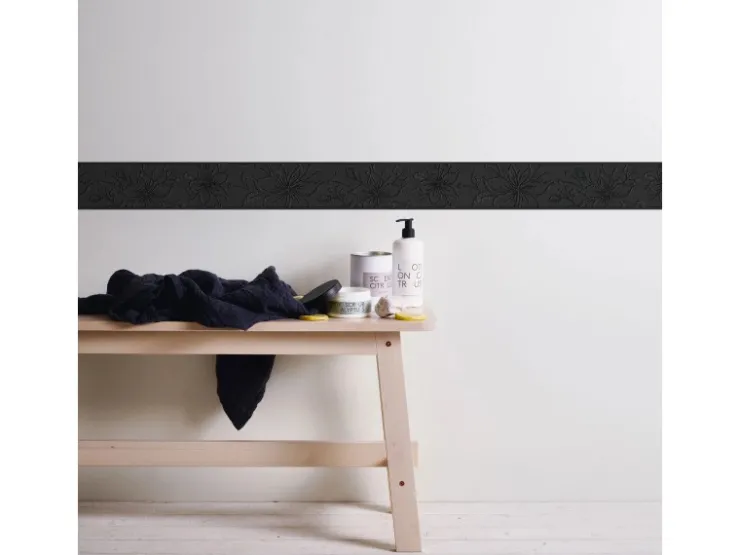 Bricoflor Glitzer Tapetenbordüre in Schwarz Selbstklebende Tapeten Bordüre mit Blumen Florale Tapetenborte Ideal für Wohnzimmer und Flur