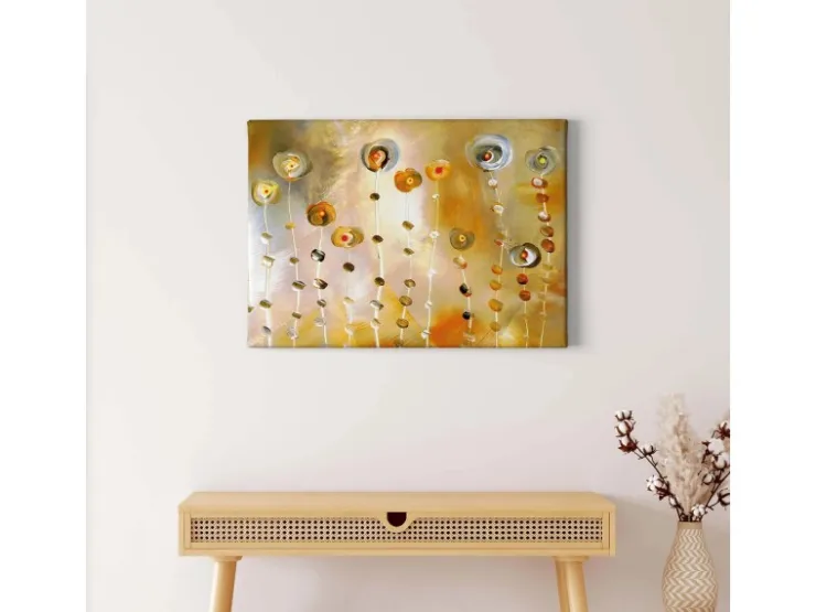 Bricoflor Goldenes Bild Mit Blumen Abstrakt Kunst Leinwand Bild In Gemälde Optik Mit Abstrakter Malerei Kunstdruck Wandbild Ideal Für Wohnzimmer* Wanddekoration