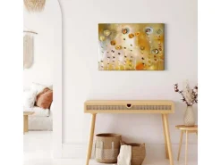 Bricoflor Goldenes Bild Mit Blumen Abstrakt Kunst Leinwand Bild In Gemälde Optik Mit Abstrakter Malerei Kunstdruck Wandbild Ideal Für Wohnzimmer* Wanddekoration