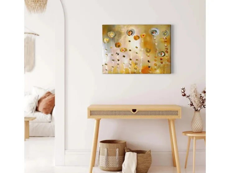 Bricoflor Goldenes Bild Mit Blumen Abstrakt Kunst Leinwand Bild In Gemälde Optik Mit Abstrakter Malerei Kunstdruck Wandbild Ideal Für Wohnzimmer* Wanddekoration